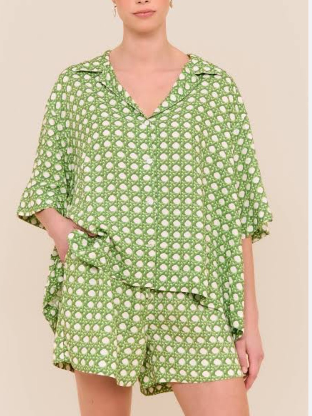 Piyama Rattan Green Polka Dot Lounge Set